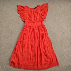 Hudson Gray‎ Scarlet Red Flutter Sleeve Cutout Midi Dress Smocked Back Medium